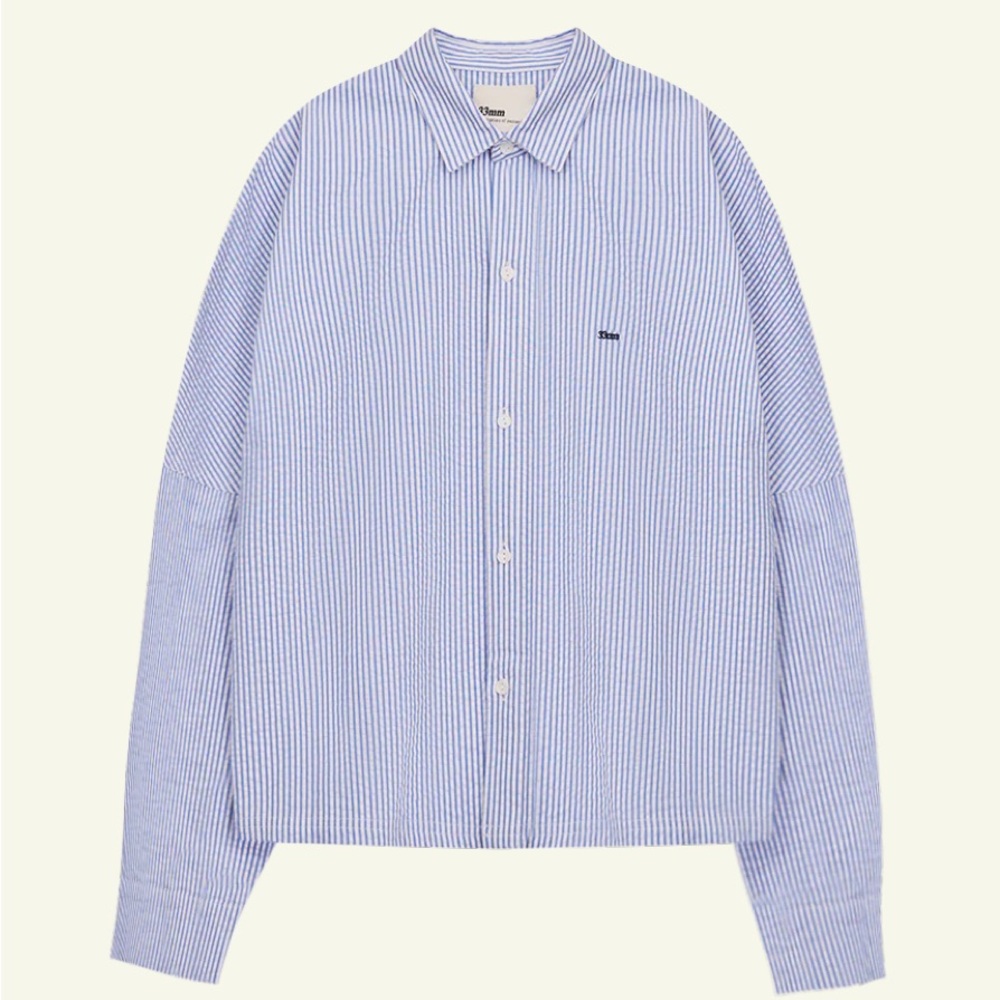 33mm Calvin Seersucker Cropped Fit Button-Up Shirt Blue Stripe Size Large